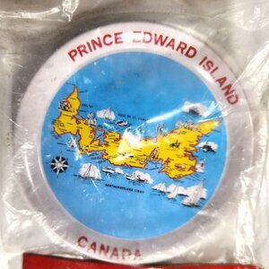 Canada set of Four Coasters vtg Prince Edward Island Map Gold-Tone Backing